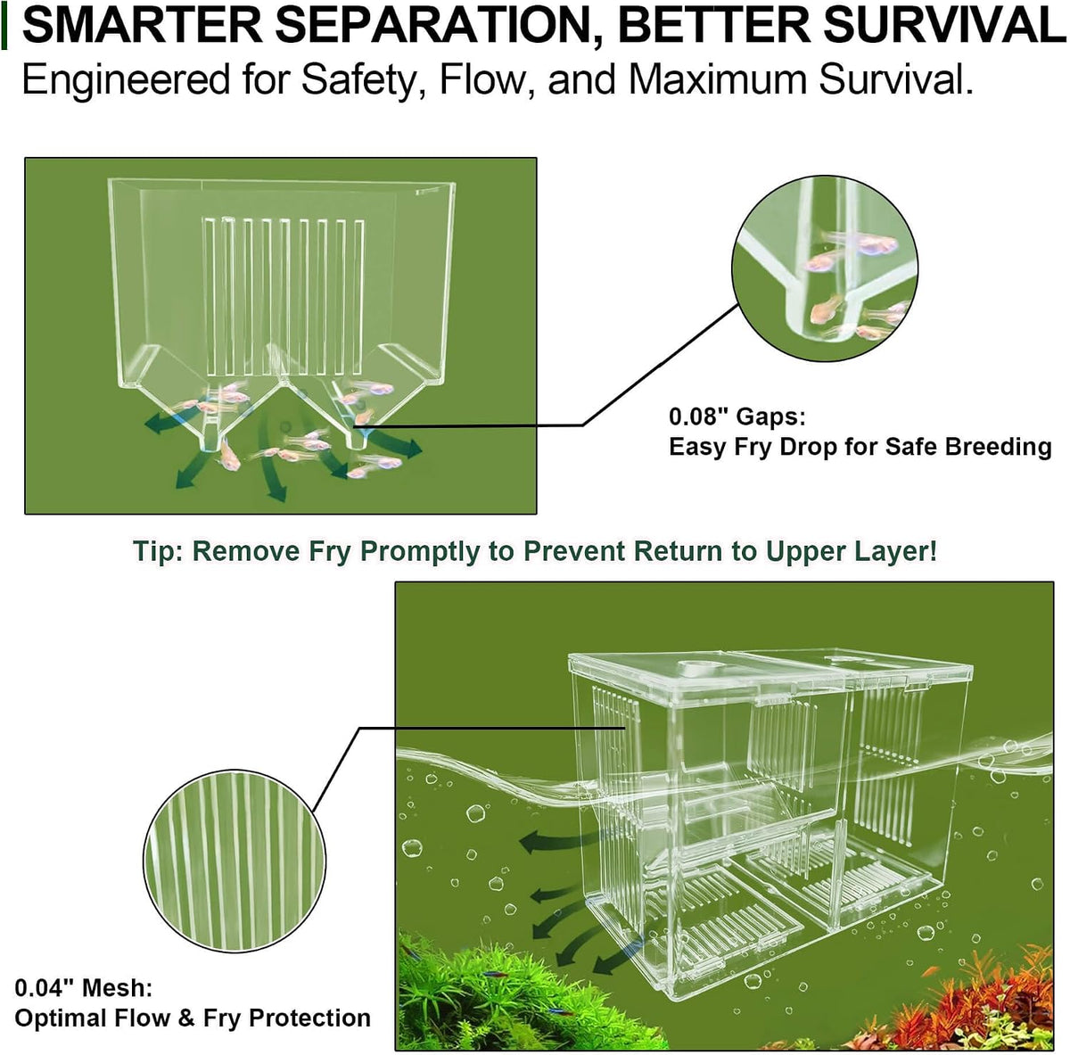 Triple-Chamber Fish Breeder Box for Fish Tank, Guppy Fry Nursery