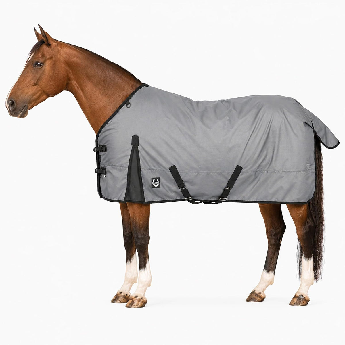 Horse Blanket 600D Ripstop Winter Turnout Blanket, 250 GSM Polyfill, 100% Waterproof & Breathable, Cold Weather Horse Blanket with Secure Fit (Grey w/Black Trim),Size-78