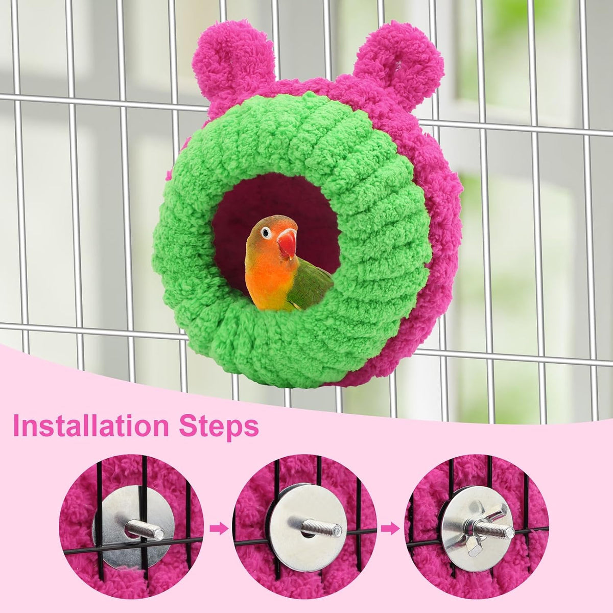 Wontee Bird Nest House with Support Frame for Small Birds, Rose
