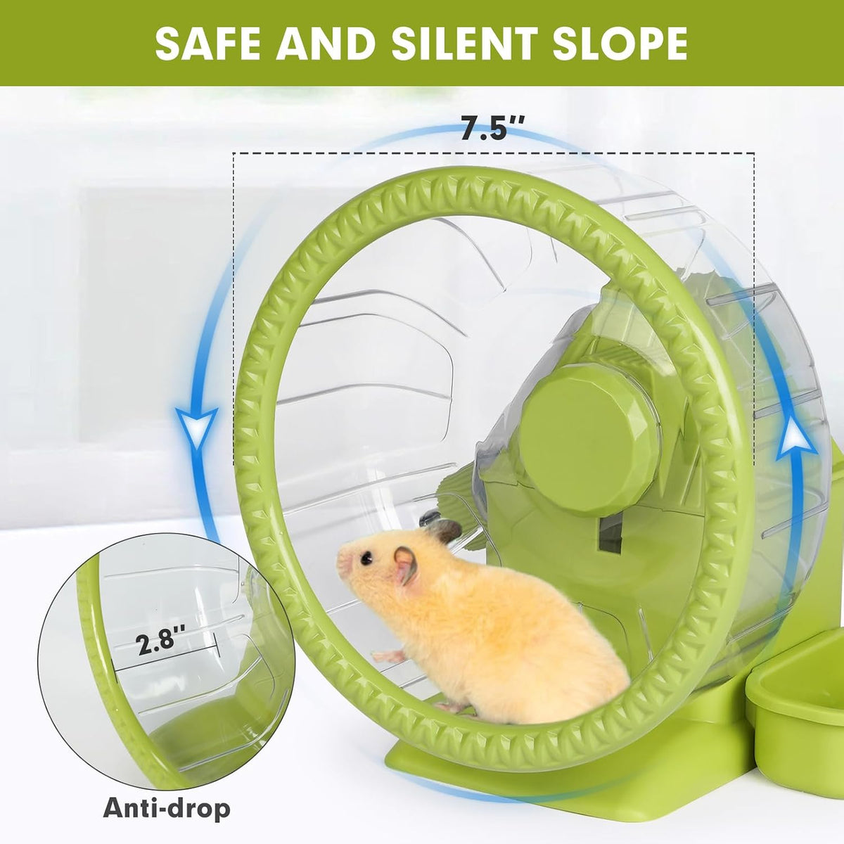 VANNON 4 in 1 Quiet Hamster Exercise Wheel, Multi Functional Hamster House with Running Wheel, Water Bottle, Food Bowl and Hideout, Small Animals Exercise Running Toys for Hamsters Gerbils Mice, Green