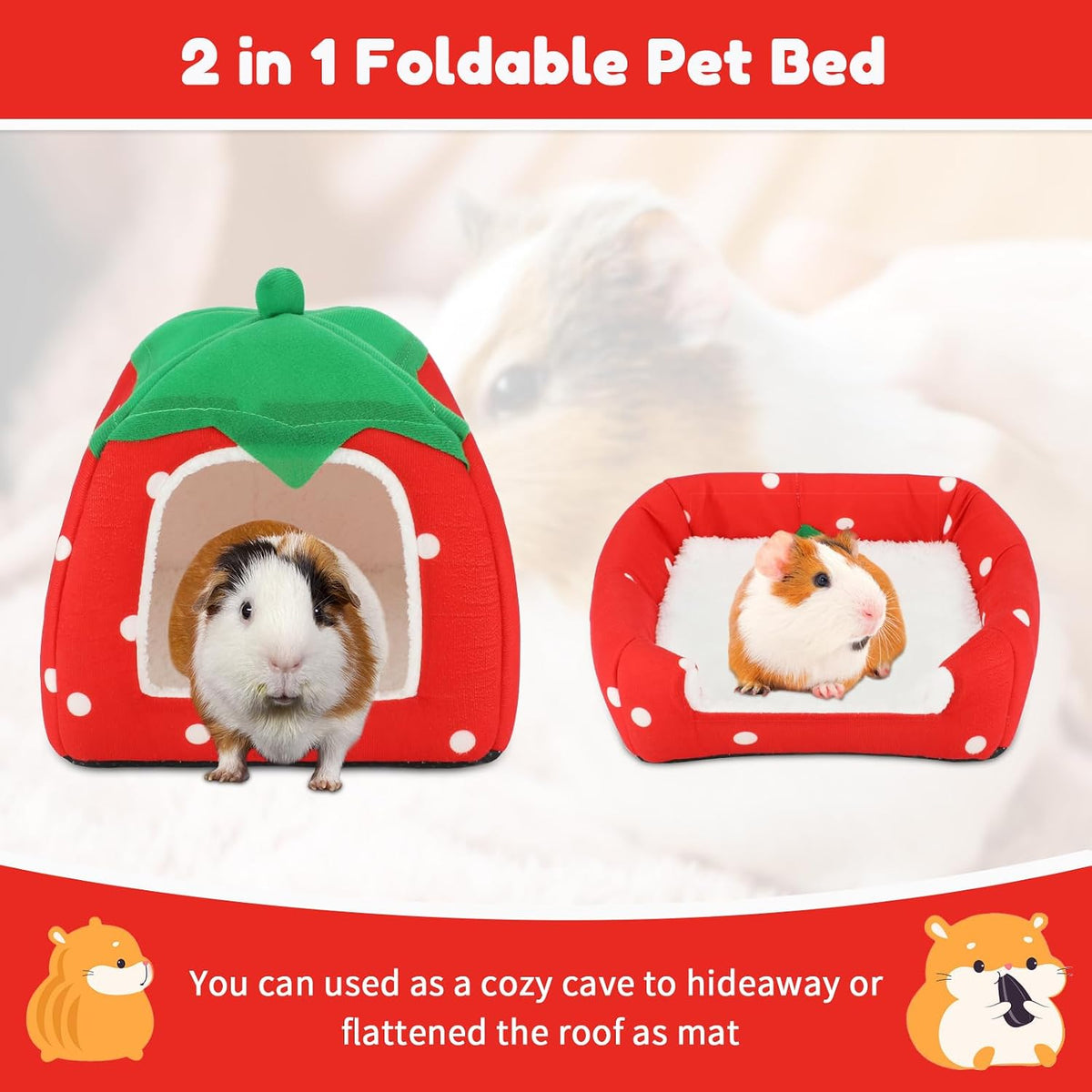 BWOGUE Guinea Pig Bed Hideout, Washable Hamster Cave for Small Animals