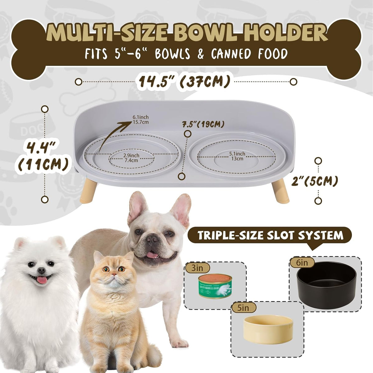 Raised Dog Feeder Bowl Stand (Without Bowls), Fits Dish up to Φ 6"