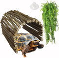 Hamiledyi Extra Large Tortoise Hide Reptile Hiding Cave Turtle Hut Gecko Hideaway Climbing Tunnel Toy Lizard Bendable Wooden Bridge for Adult Bearded Dragon Snake Chameleon Habitat Accessories