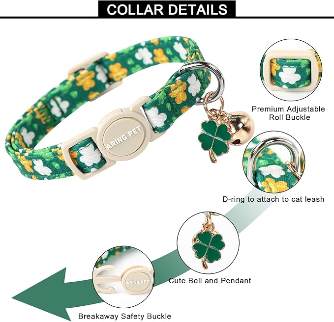 ARING PET 2 Pack St. Patrick's Day Cat Collars-Cute Green Clovers Cat Collar - Image 3