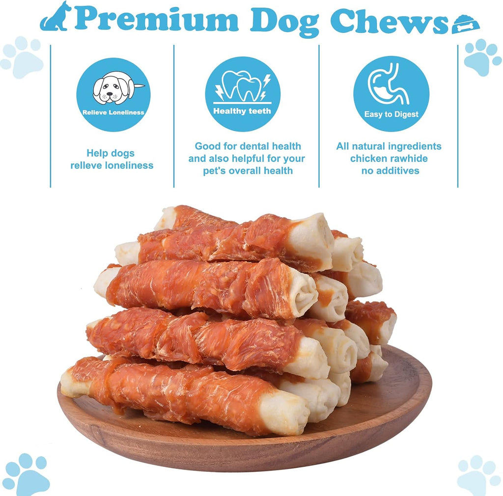 Chicken Wrapped Puffed Rawhide Rolls Dog Sticks Treats, 8 oz