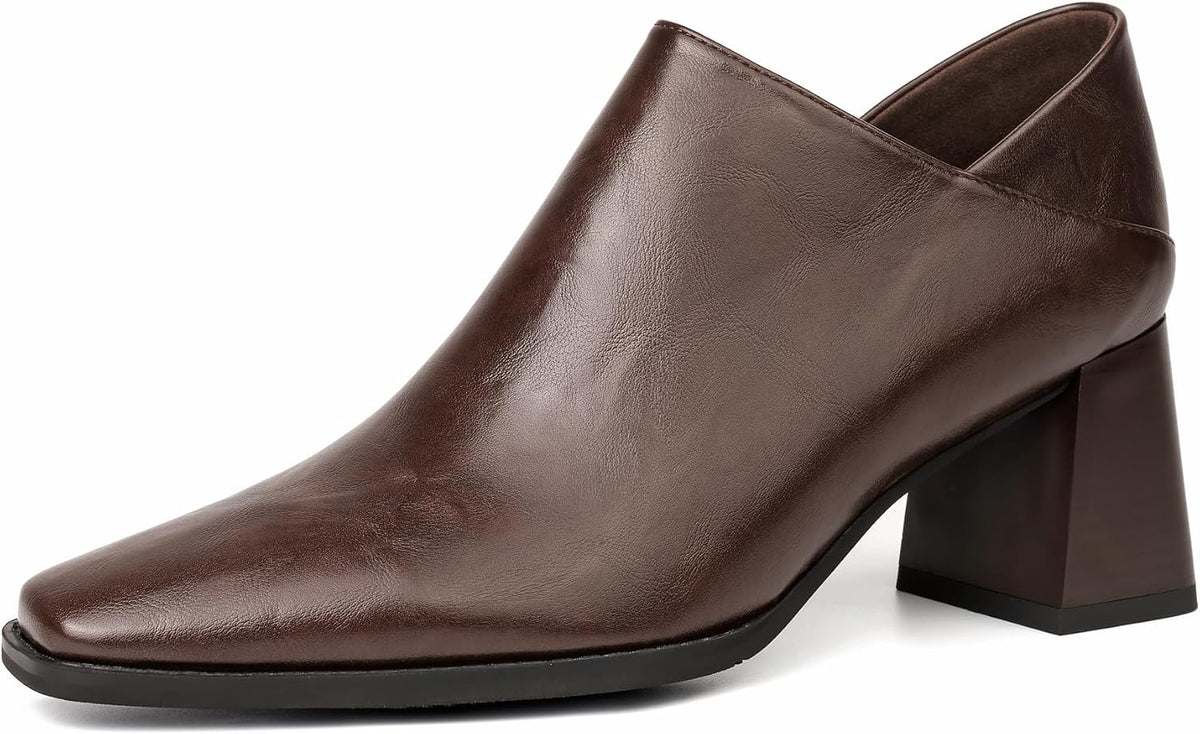 Women's Dress Shoes Chunky Heel Loafers, Faux Leather Zipper Pumps