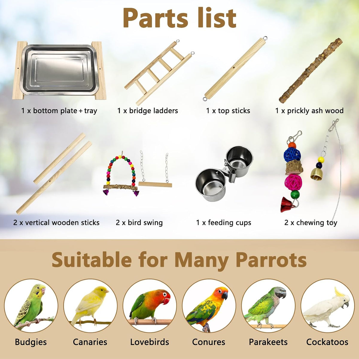 Tfwadmx Bird Playground Parrots Play Stand Birdcage Play Stand Play Gym Parakeet Ladders Exercise with Feeder Cups for Cockatoo Lovebirds SmallBirds Conure Cockatiel Cage Accessories Toy
