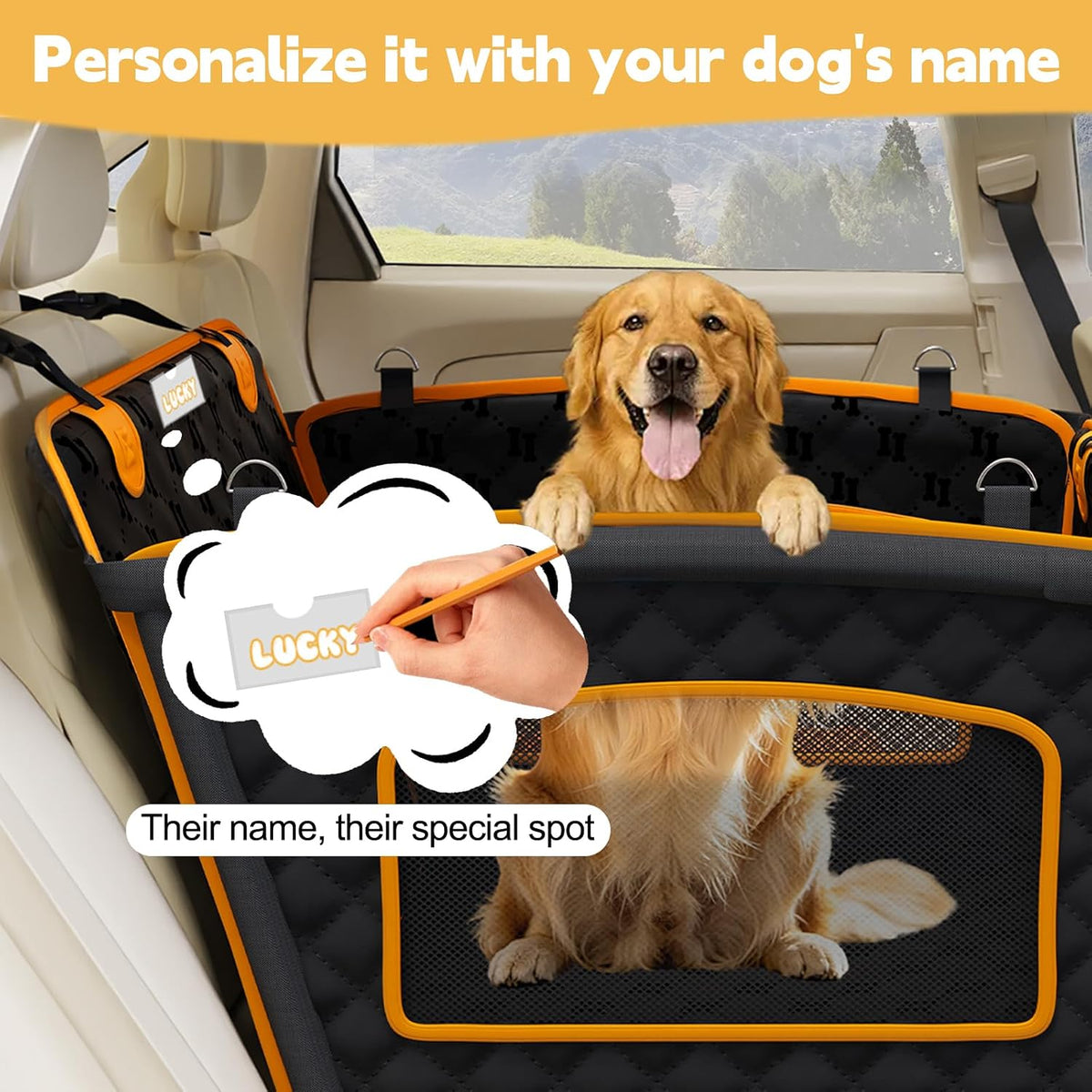 Dog Car Seat for Large Dog with Sturdy Fiberglass Support & Hard Bottom