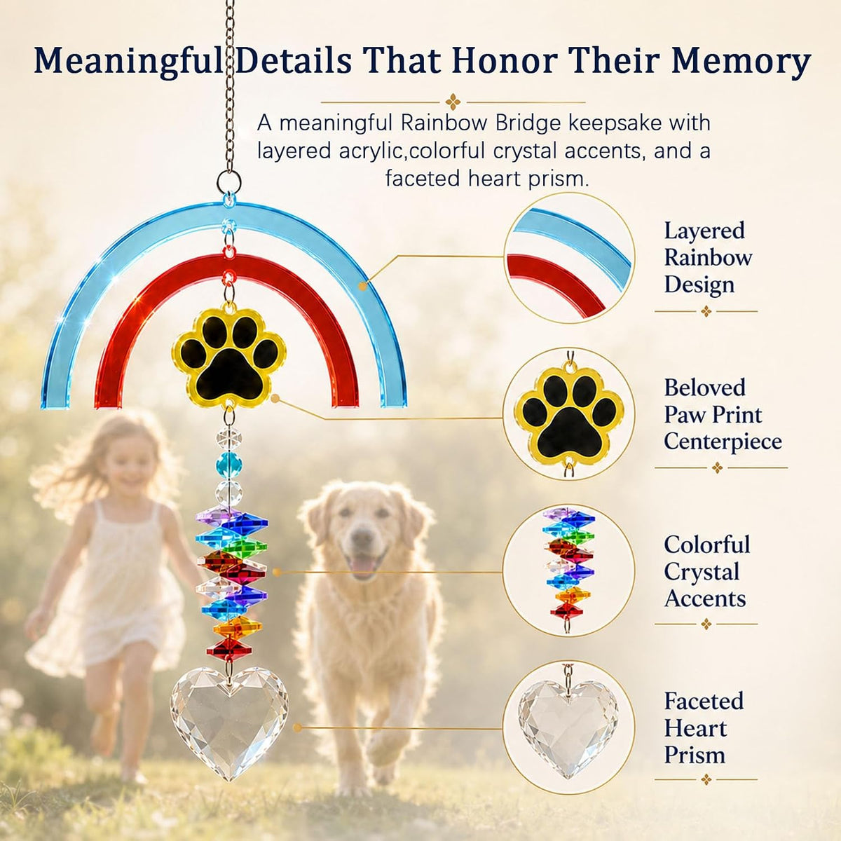 Pet Memorial Gift, Rainbow Bridge Suncatcher for Loss of Dog or Cat