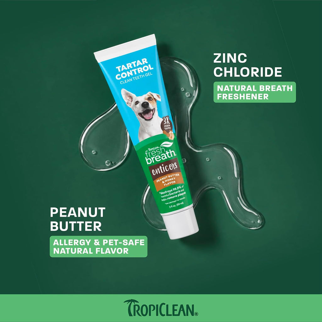 TropiClean Fresh Breath Enticers Peanut Butter & Honey Teeth Gel for Dogs 2 oz.