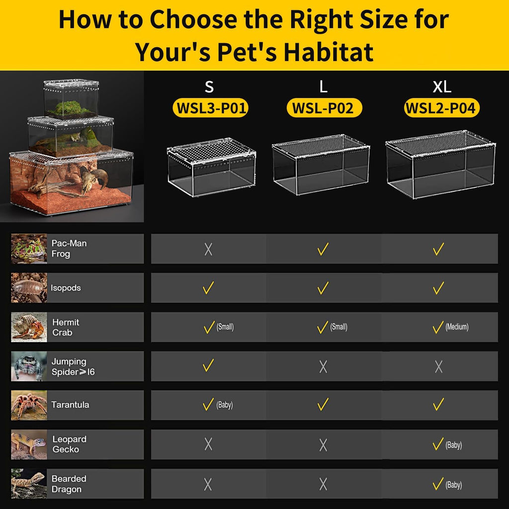 【No Assembly】 Reptile Tank Enclosure with Magnetic Button.12" * 8" * 6" Thicken Snake Enclosure Cage,Batch Stackable Reptile Breeding Tank for Insect,Fish,Tarantula,Hermit Crab,Jumping Spider