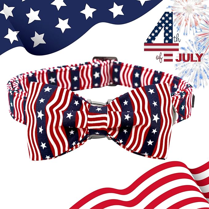 Lionheart glory American Flag Dog Collar, 4 of July Dog Bow Collar Heavy Duty - Image 4