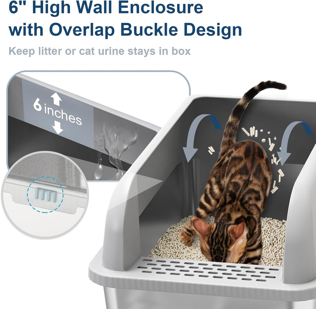 Suzzipaws XL Enclosed Stainless Steel Cat Litter Box for Big Cats