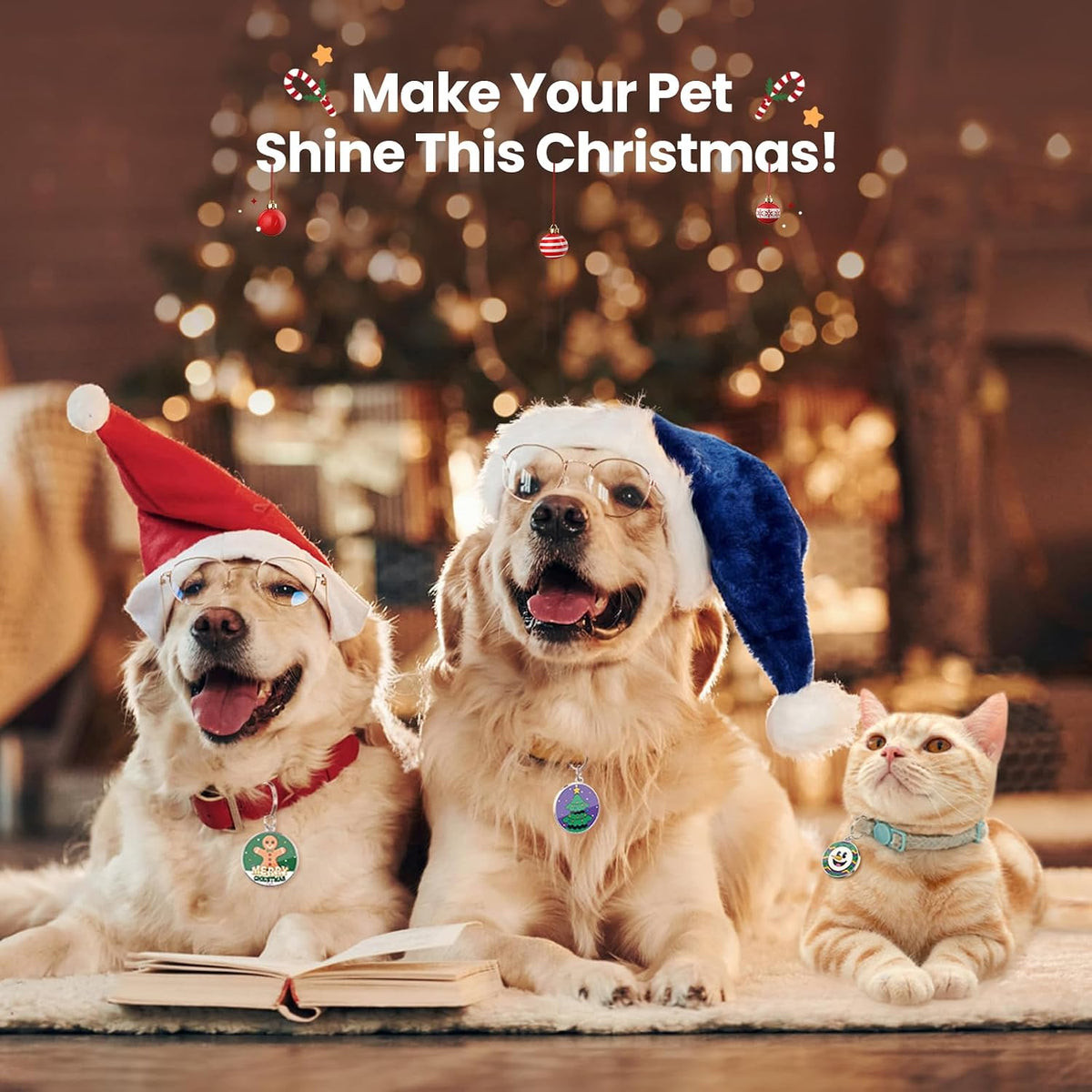 Holiday QR Code Dog ID Tag for Dogs, Christmas Pet Collar Charm, Scan QR for Instant Contact Info & Location Alerts, No Battery, No Monthly Fee