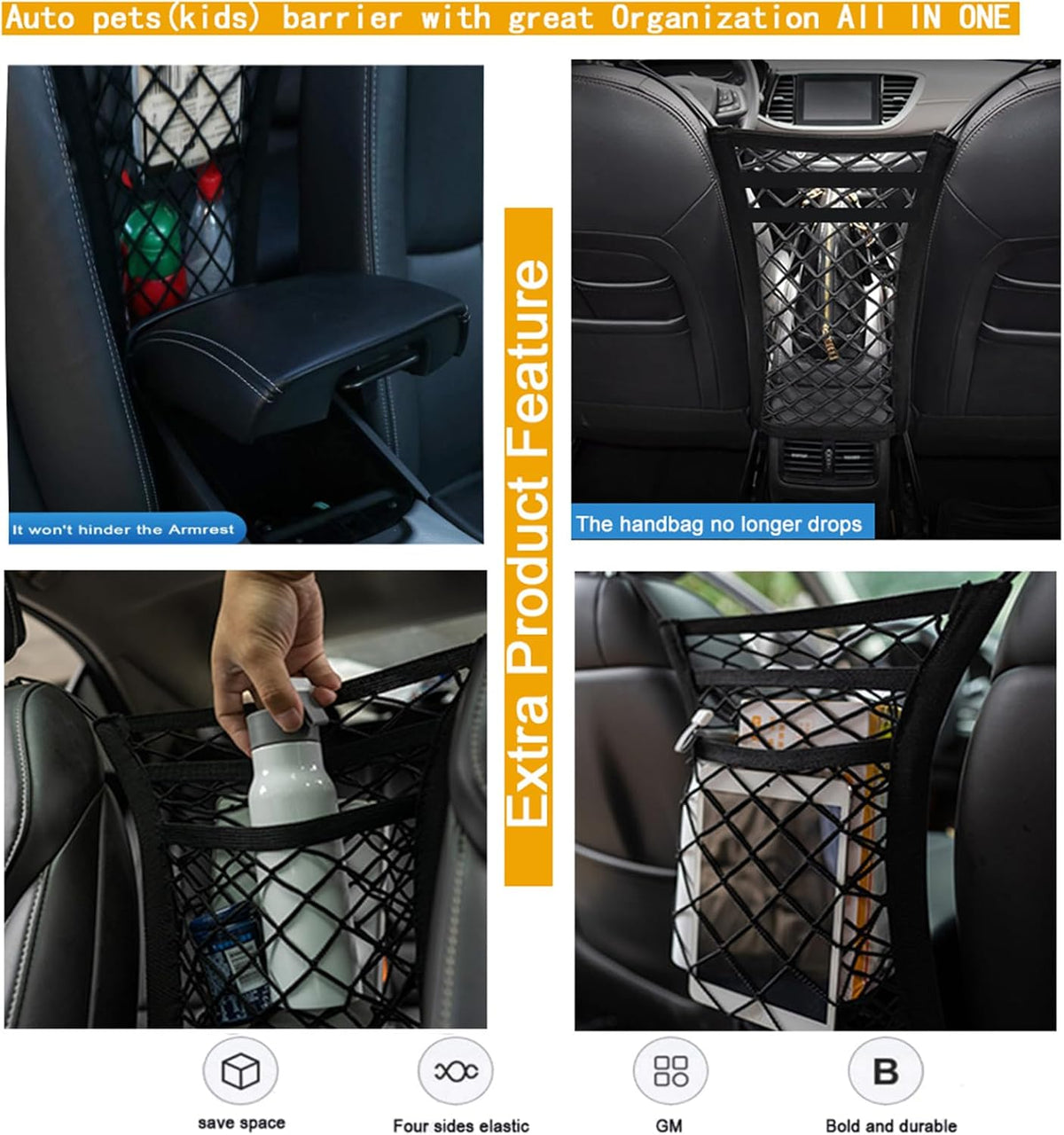 DYKESON Dog Car Net Barrier with Mesh Organizer, Pet Divider for Cars, SUVs