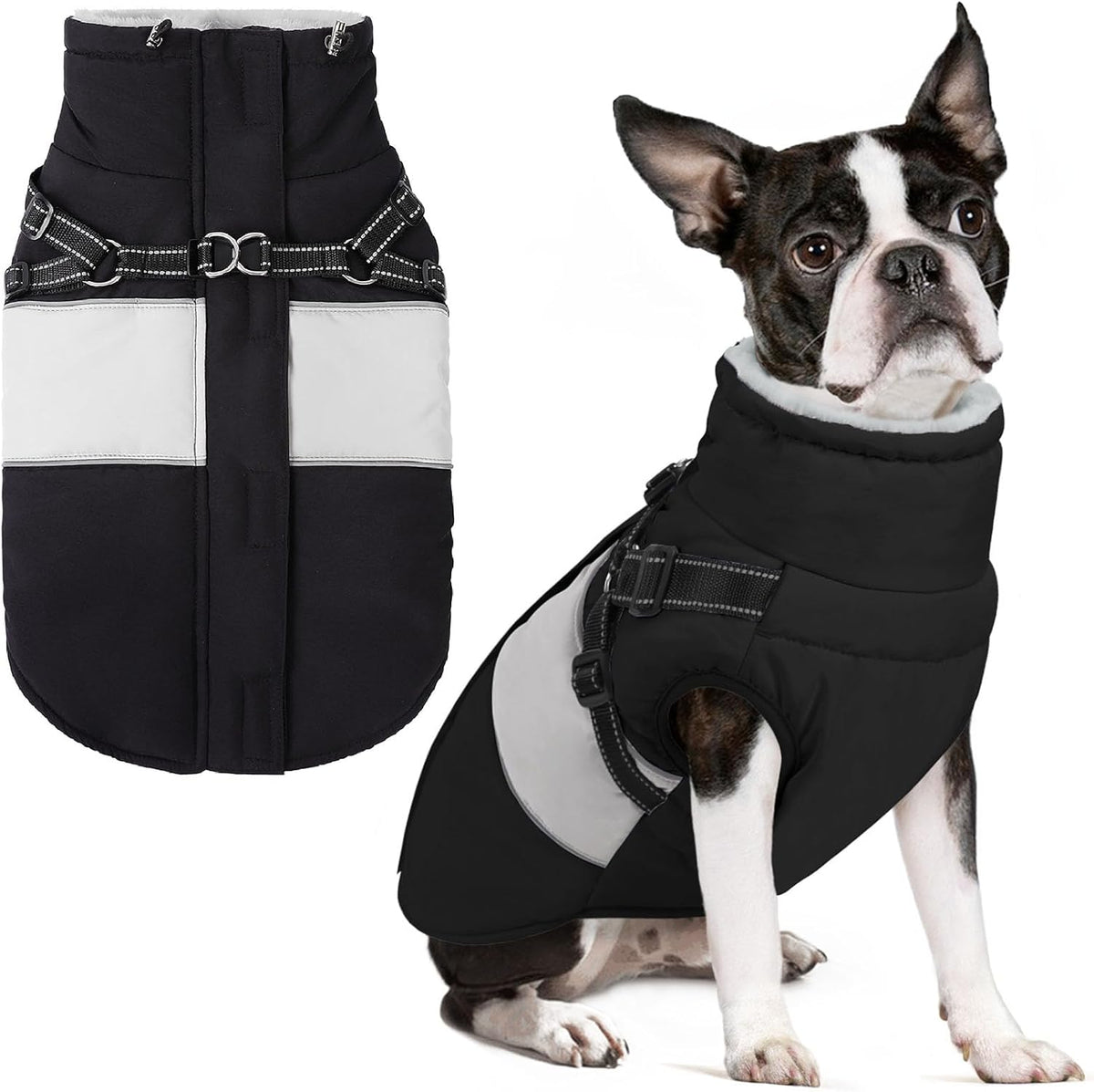 Dog Winter Coat Waterproof Dog Jacket with Harness for Medium Dogs