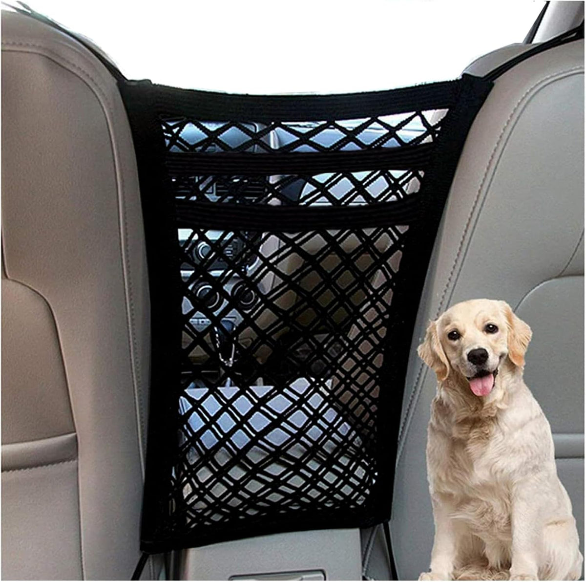 DYKESON Dog Car Net Barrier with Mesh Organizer, Pet Divider for Cars, SUVs