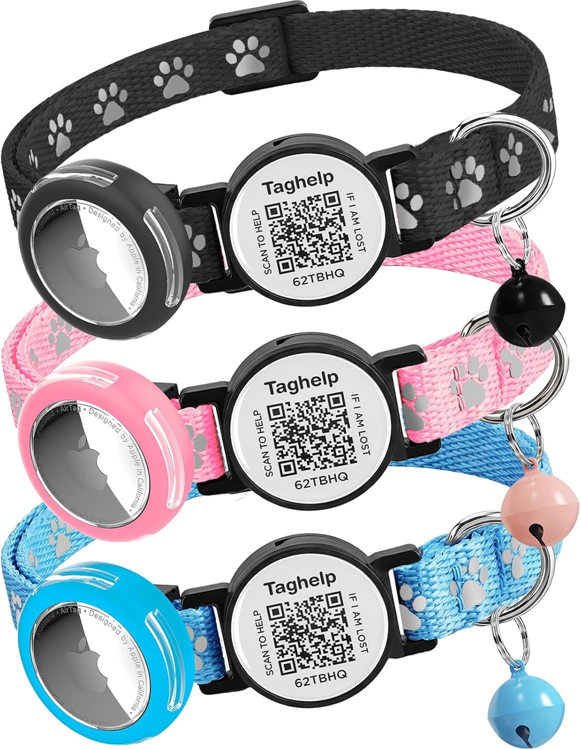 3 Pack AirTag Cat Collar, Reflective Breakaway Collar, Hidden Holder