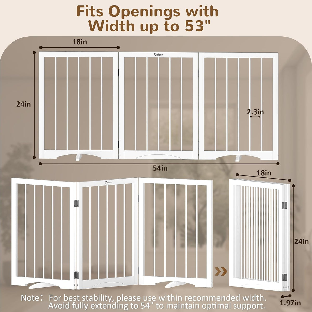 Free Standing Dog Gate Indoor, Foldable Dog Gate for Stairs Doorways