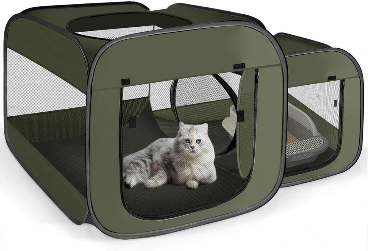Tailtastic Large Cat Playpen with Separate Areas,Outdoo&Indoor Cat Enclosures,Portable Pet Playpen for Indoor Cats,Puppy and Small Animals, Dog Playpen with Carrybag.