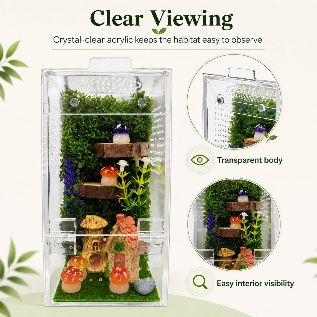 Jumping Spider Enclosure Kit, Escape-Proof Reptile Enclosure, Habitat for Spiderling, Mantis, Tarantula, Acrylic Terrarium with Magnetic Door Cribs Ventilation Spider House(Small)