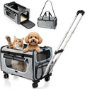 Large Pet Carrier with Detachable Wheels, 2 IN1 Foldable Soft-Sided Carriers- Designed for Dogs & Cats, Telescopic Handle, for Outdoor Car Indoor, Max. 44 LBS(Not for Airline)