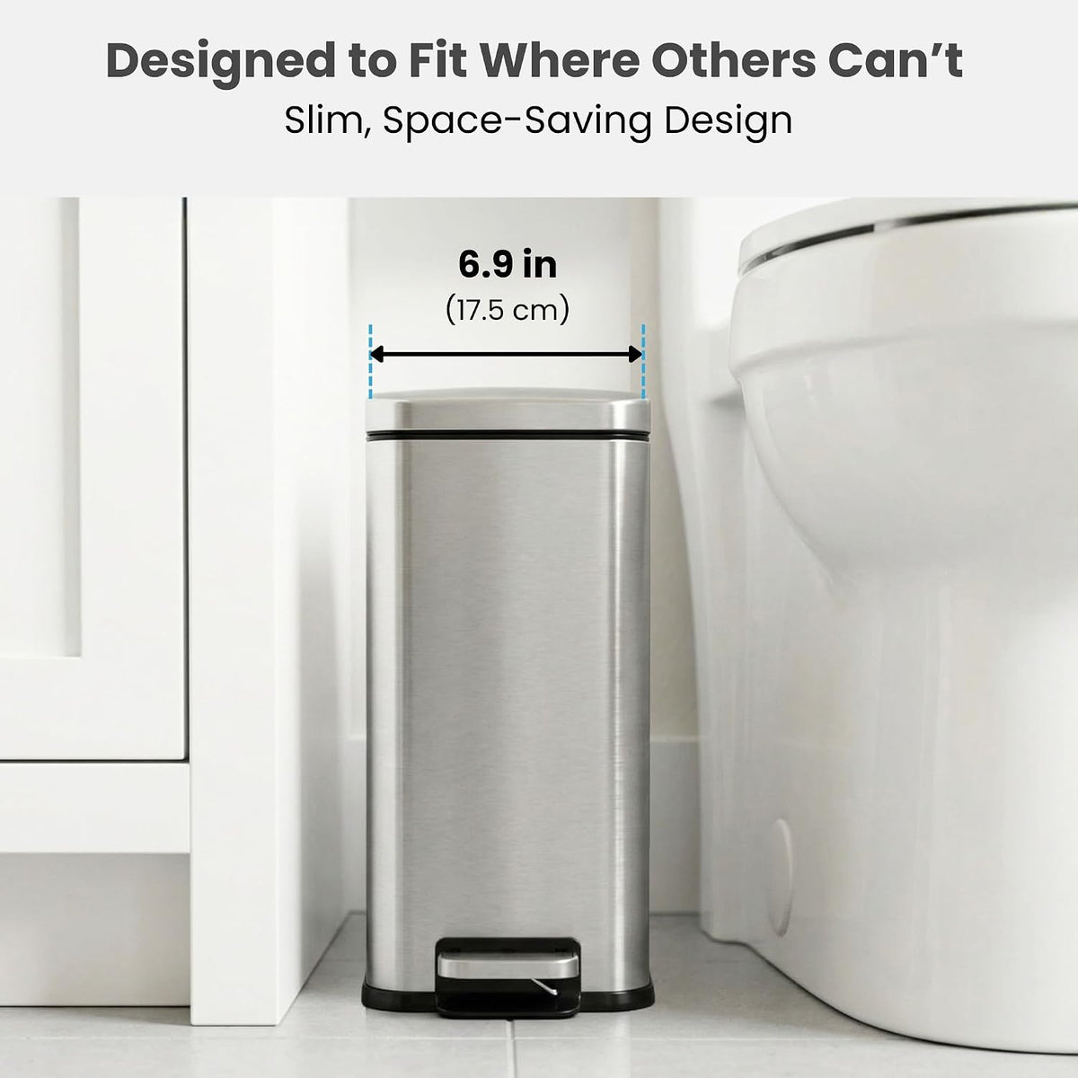 iTouchless 3 Gallon Cat Litter Waste Bin with AbsorbX Odor Filter, Use Any Bag, No Special Refills, Pet Waste Receptacle, Step Pedal Soft Close Metal Garbage Bin, Litter Box Sidekick, Stainless Steel
