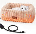 Heated Cat Bed Indoor, 6 Temp & 6 Timer, Removable Washable Cover, Brown, S