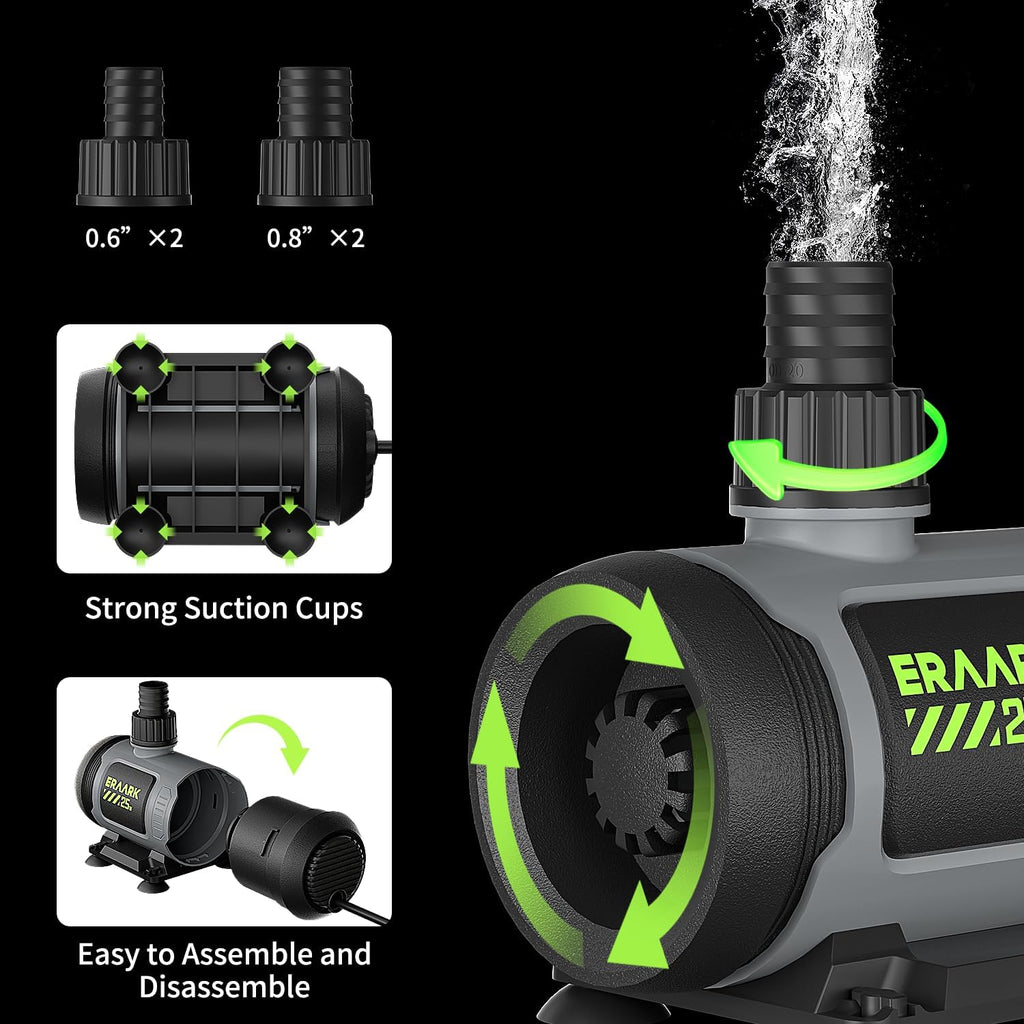 ERAARK 650GPH Submersible Water Pump 25W Ultra Quiet Small Fountain Pump with control box can control the water flow and adjust the flow rate for Aquariums, Fish Tank, Pond, Hydroponics (Black)