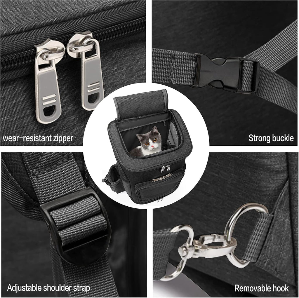 Wheeled Pet Carrier Backpack Pet Stroller, Travel Carrier, Car Seat for Small Dogs Cats Puppies, Comfort Cat Backpack Removable Rolling Wheels – Mesh Ventilation Windows (Black)