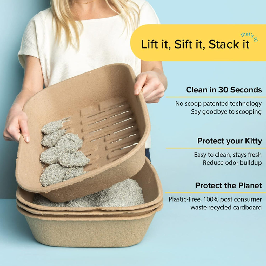Kitty Sift (Set of 1 Litter Box & 5 Sifting Liners) Disposable Sifting Cat Litter Box Large, 6 Count, Durable and Portable for Travel and Home Odor Control