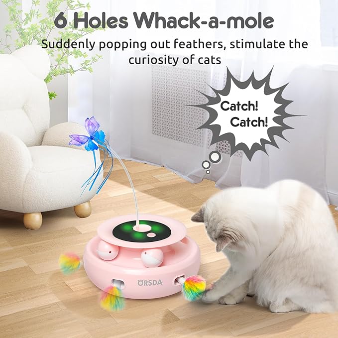 ORSDA Cat Toy, 3-in-1 Automatic Interactive Electronic Moving Ambush Feather - Image 3