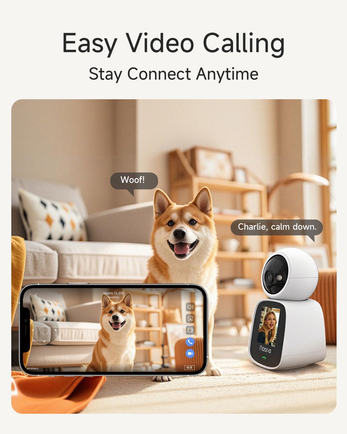 Noorio 2K Indoor Camera with Two-Way Video Calling,360° PTZ Pet Camera