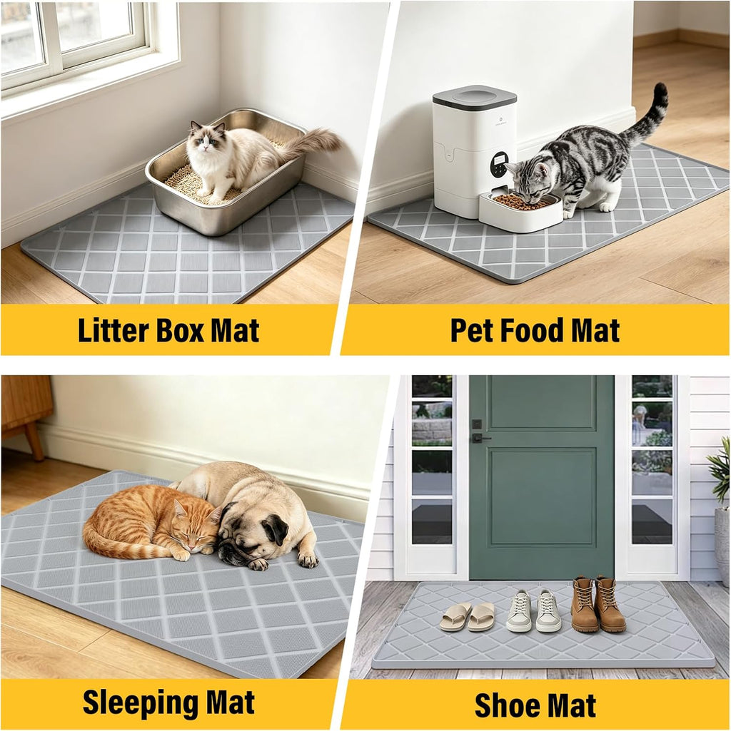 Silicone Cat Litter Mat 34" x 22" Cat Mat for Litter Box with Surface Brush