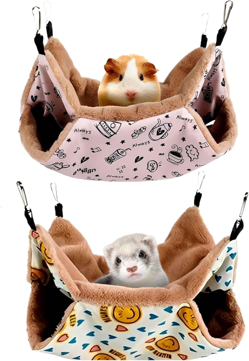 LYART 2 Pieces Guinea Pig Rat Ferret Hammocks and Warm Beds for Small Animals Pet, Squirrel Rat Ferret Cage Accessories and Toys for Sugar Glider Guinea Pig Hamster (1.Flamingo+Feather)
