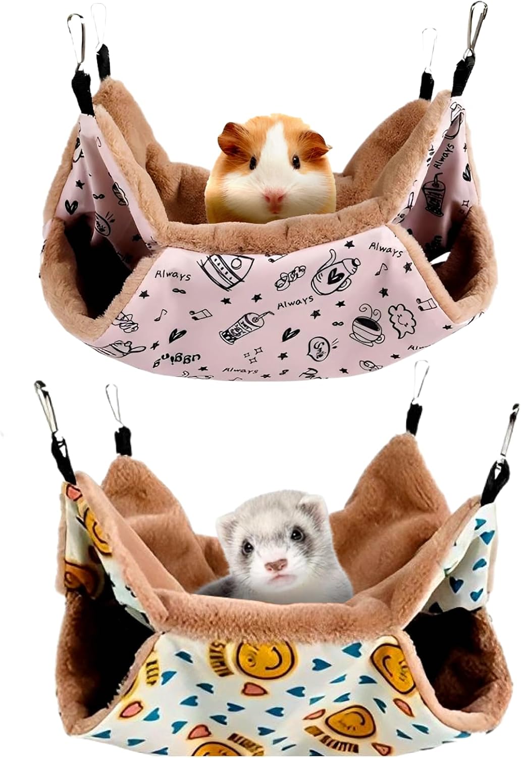 LYART 2 Pieces Guinea Pig Rat Ferret Hammocks and Warm Beds for Small Animals Pet, Squirrel Rat Ferret Cage Accessories and Toys for Sugar Glider Guinea Pig Hamster (1.Flamingo+Feather)