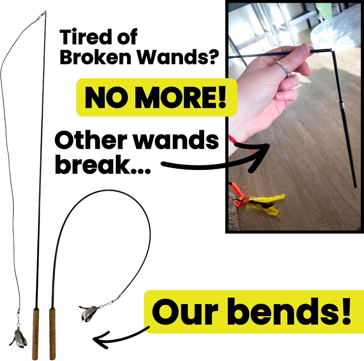 Forever Stick Unbreakable Cat Wand Toy, Durable Feather Teaser