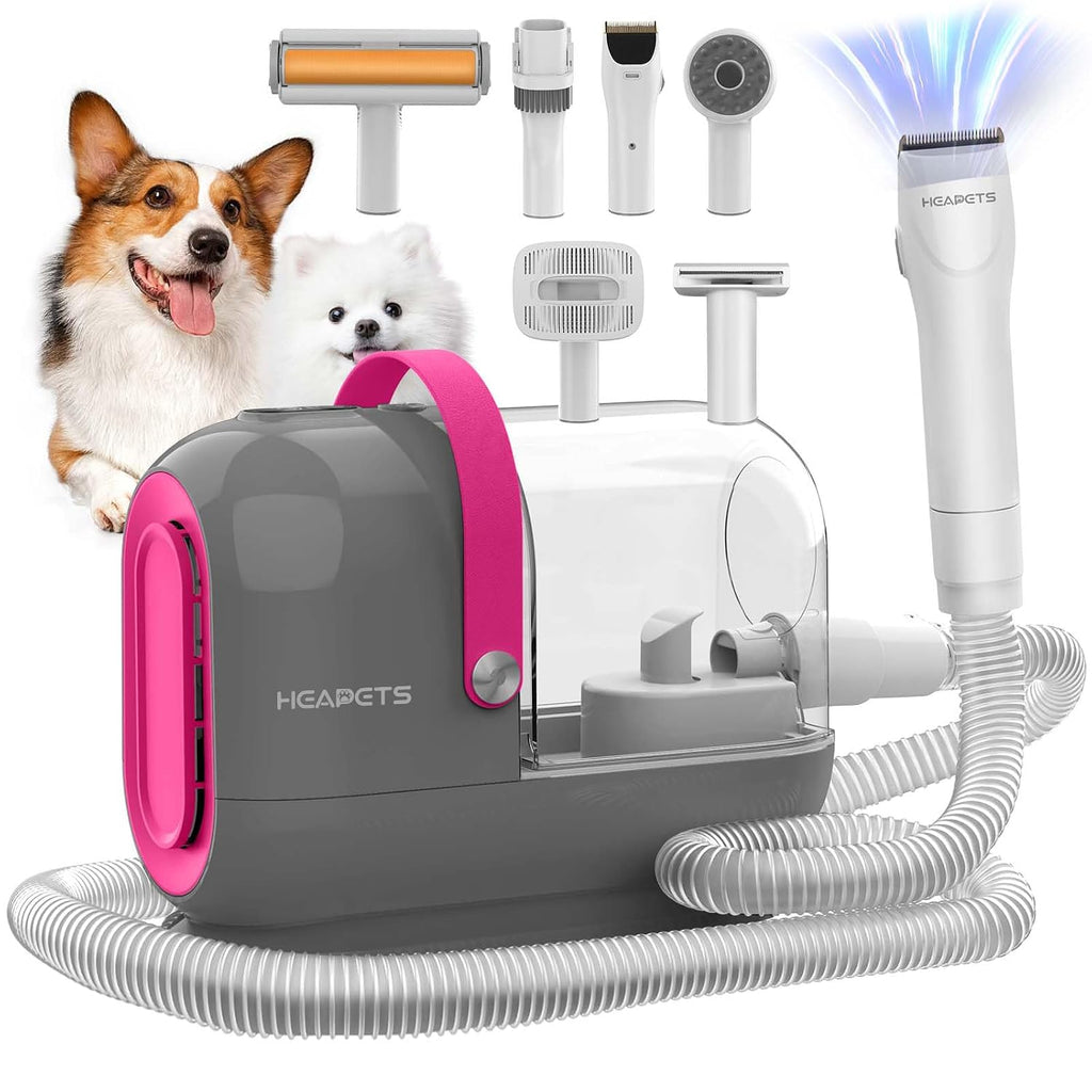 HEAPETS Dog Grooming Vacuum Kit - 3L Vacuum with 7 Tools, Low Noise Electric Clipper and Brush for Pet Shedding at Home, Gray