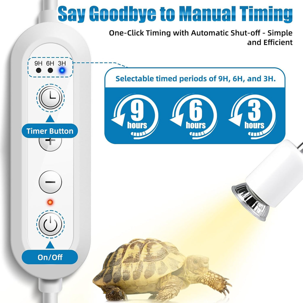 Adjustable Reptile Heating Lamp with Dual UVB Bulbs & Timer for Reptiles