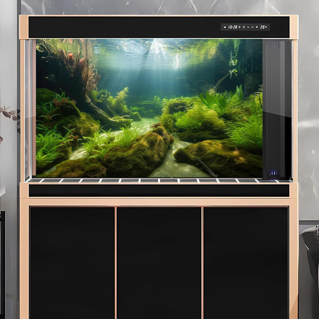 Underwater Aquarium Background Underwater Aquatic Plants with Sunbeams Fish Tank Background Rock with Lush Moss Terrarium Background Aquarium Backdrop For Tank Decorations Poster Vinyl 72x24in