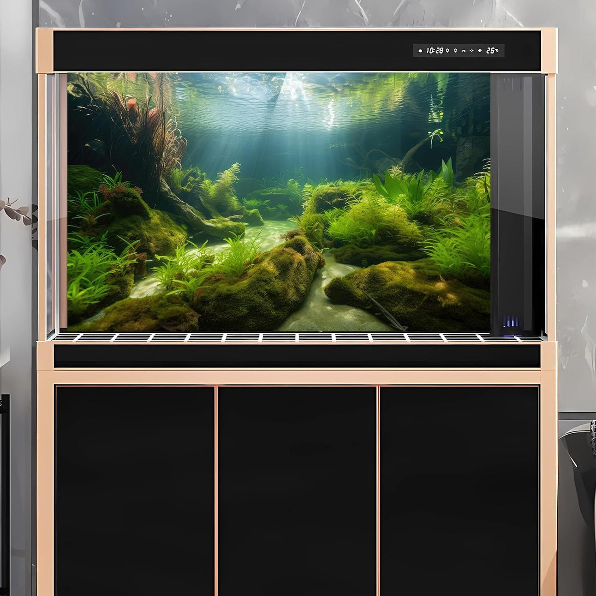 Underwater Aquarium Background Underwater Aquatic Plants with Sunbeams Fish Tank Background Rock with Lush Moss Terrarium Background Aquarium Backdrop For Tank Decorations Poster Vinyl 72x24in