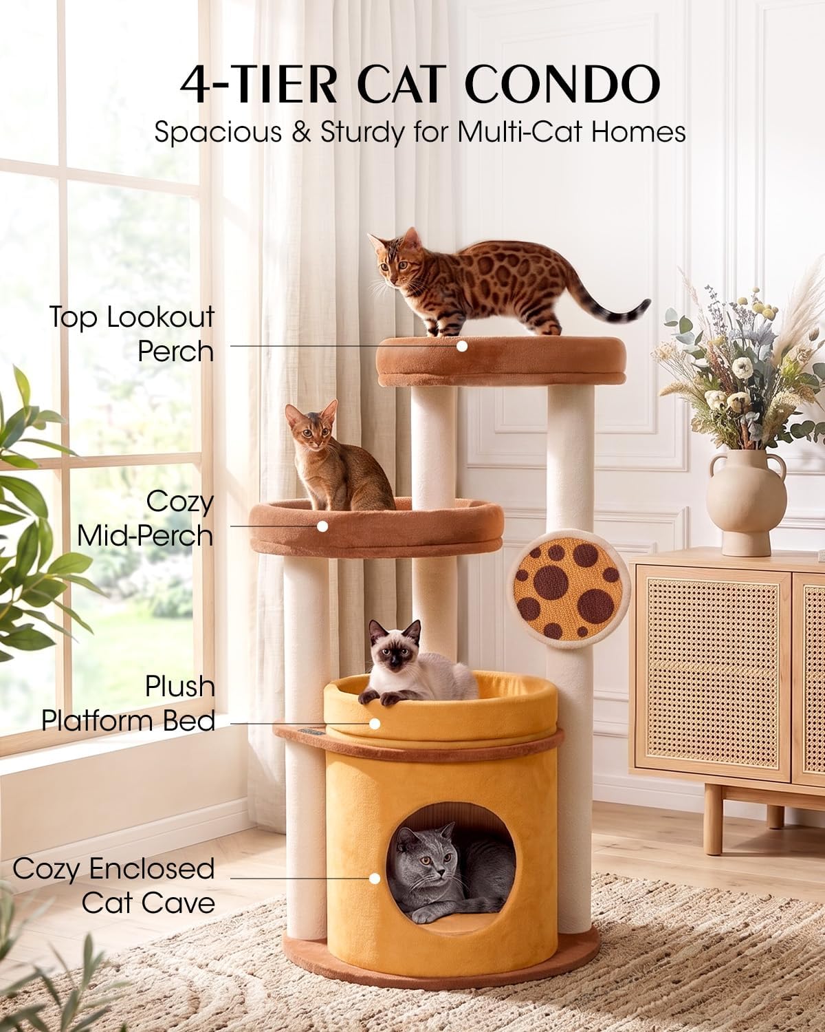 46 inch Cat Tree Tower for Indoor Cats Large Adult, Cozy Cat Condo