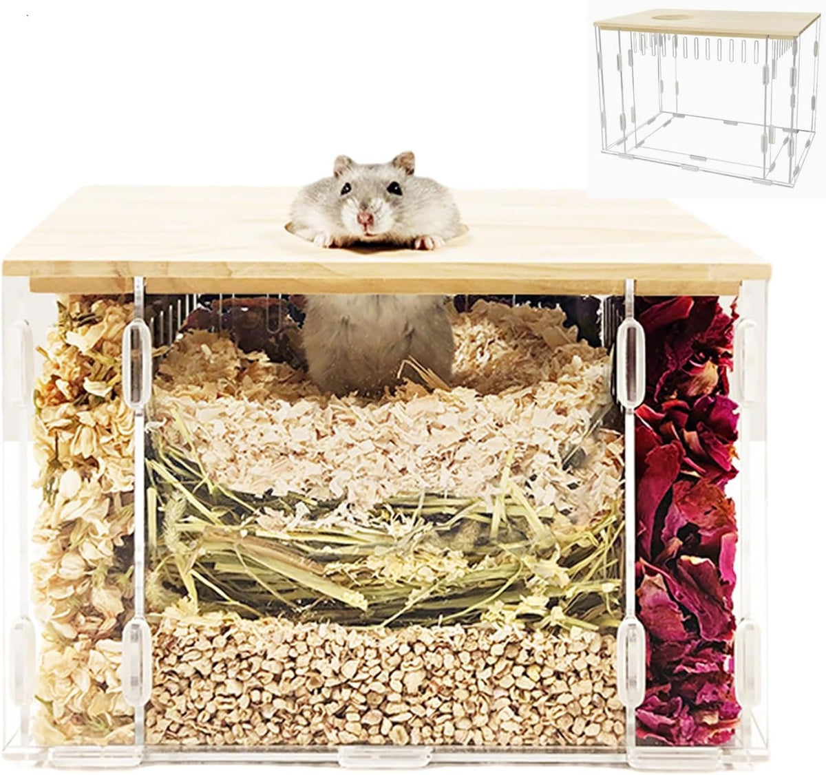 Hamster House,Bamboo Hamster Hideout Maze with Climbing Ladder, Hamster Hideout Cage Accessories for Mouse Mice Rat Other Small Animals etc.(Z)