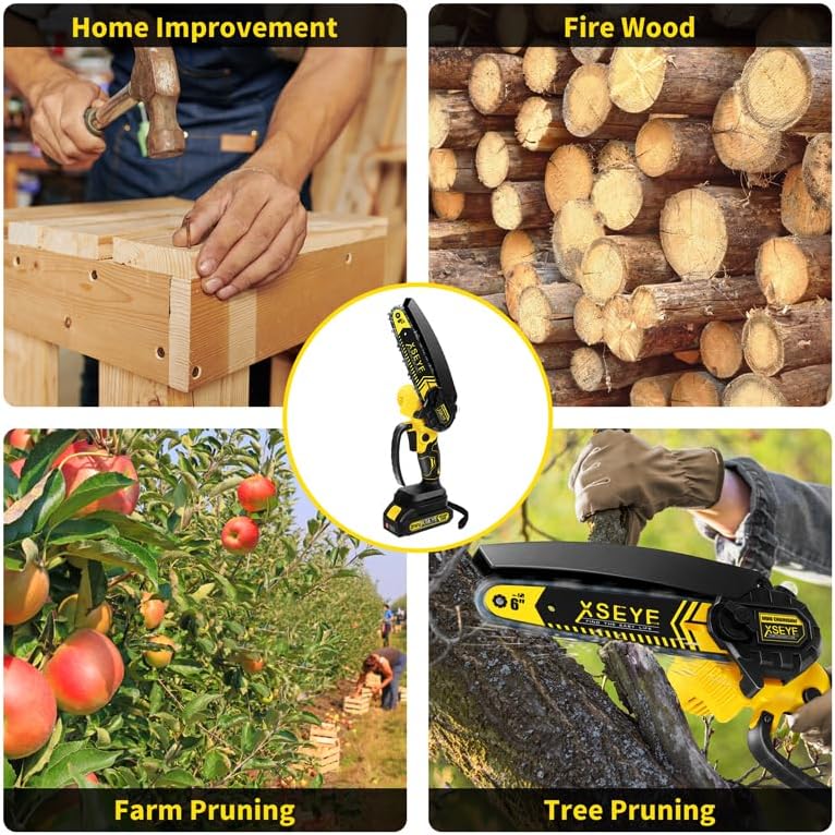 XSEYE 6-Inch Mini Chainsaw Cordless Auto Oiling, Wood Cutting Garden Tool