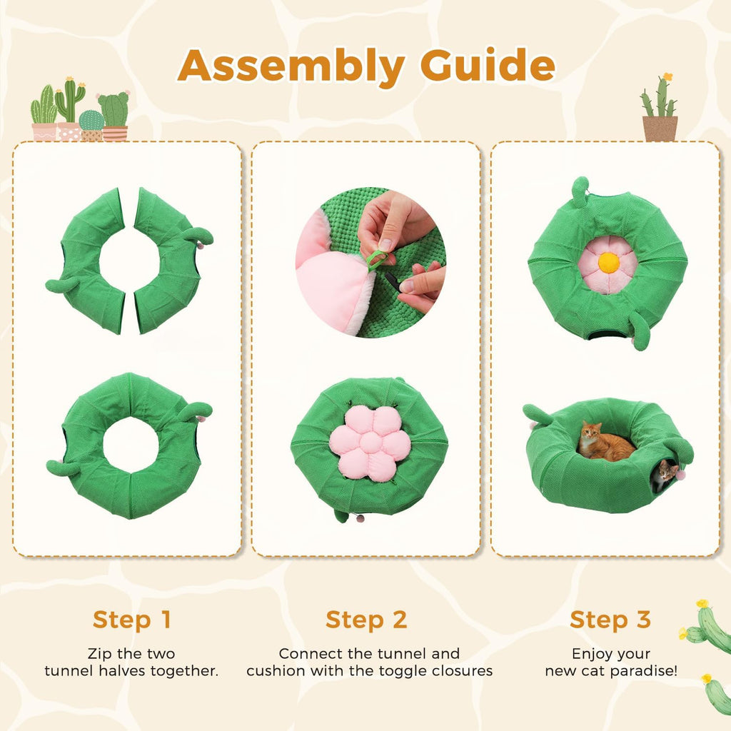 PAWZ Road Cactus Cat Tunnel Collapsible Cat Donut Tunnel with Flower Bed