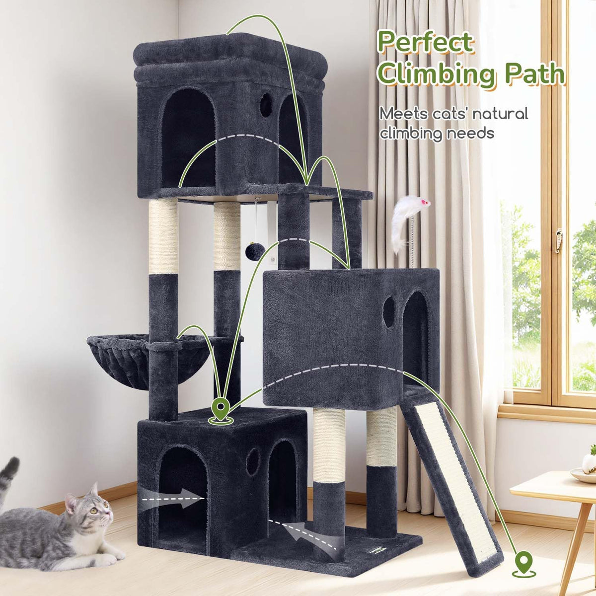 Globlazer Sturdy Cat Tree for Multi-Cat Homes, Large Indoor Cat Tower, F52B
