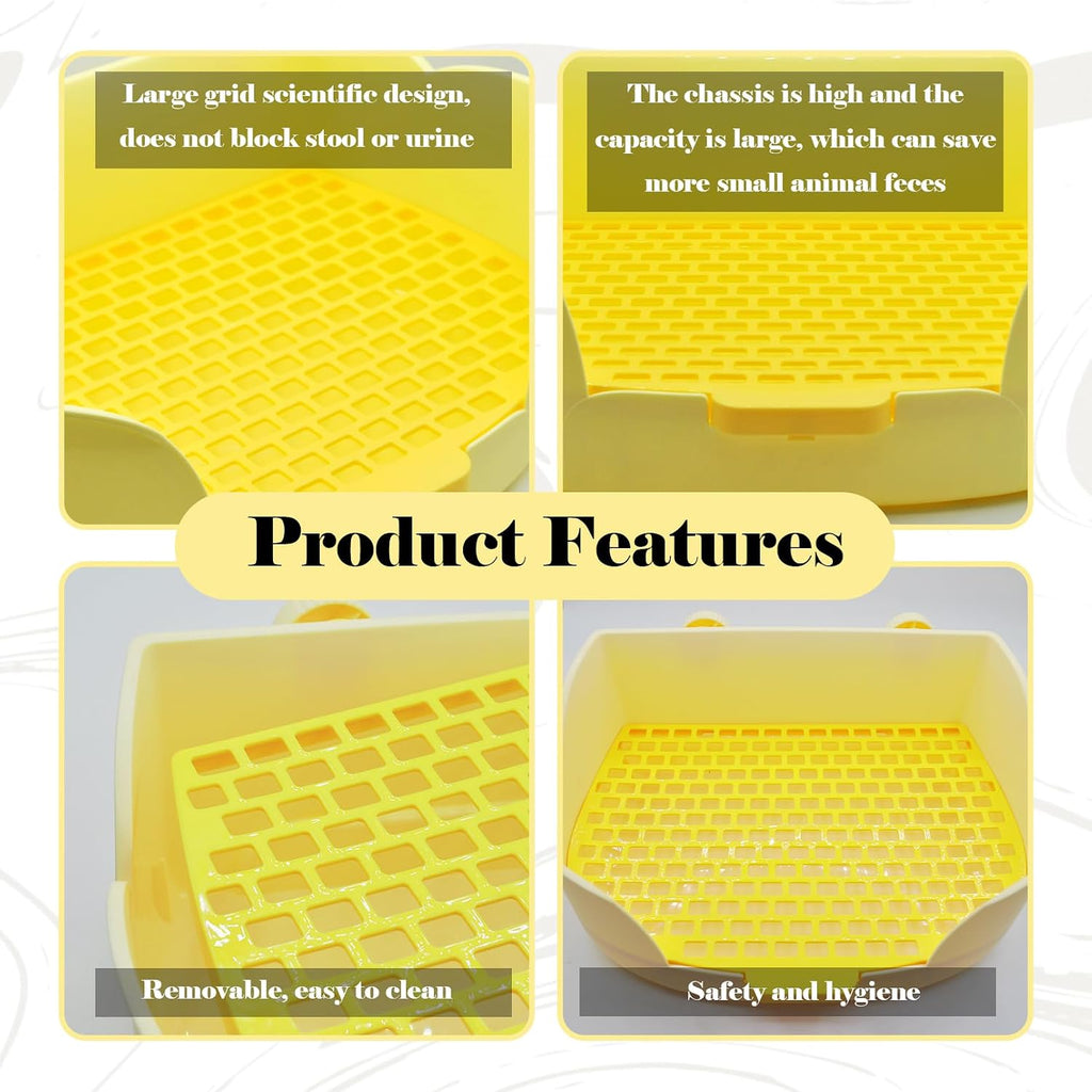 15.1"X11.0" Rabbit Litter Box,Plastic Square Rabbits Potty Trainer with Bigger Pan Bunny Corner Toilet Box with Small Animal Disposable Liner for Guinea Pigs Hamster Chinchilla(Yellow)