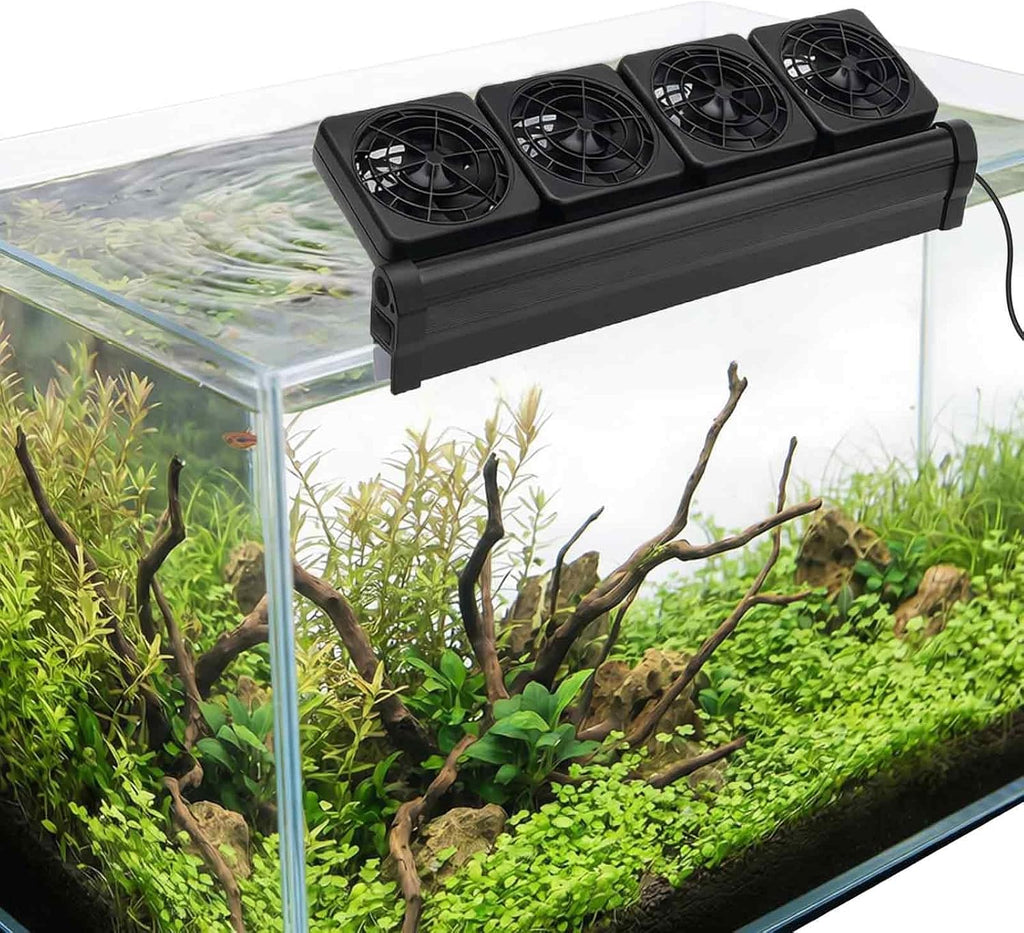 4-Fans Aquarium Chiller with Adjustable 5 Speed Controller 5 Timer Setting, Fish Tank Fan Aquarium Cooling Fan, 90° Adjustment Aquarium Cooler Fan Quiet for Tank Home Office