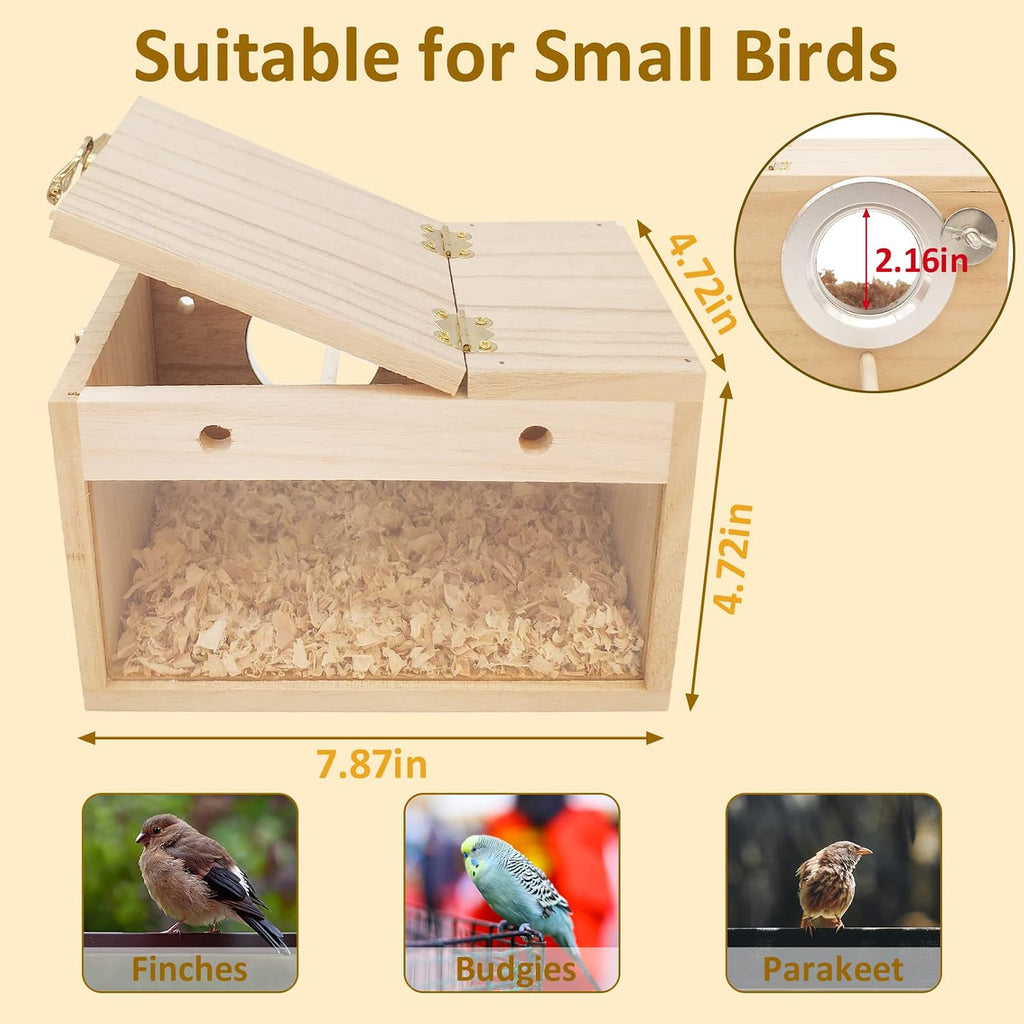 BNOSDM Parakeet Nesting Box Transparent Bird Nest Breeding Box with Perch Wood Bird House for Cage Cockatiel Budgie Lovebirds Conure Finch Parrot Small to Medium Birds (S)