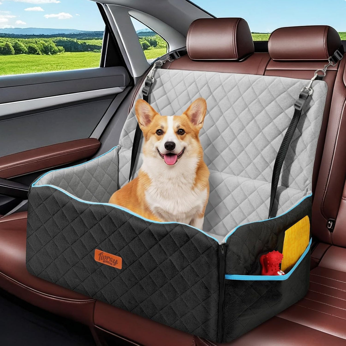 Dog Car Seat for Medium Dogs Up to 60 lb, Thick Cushion, Black+Grey